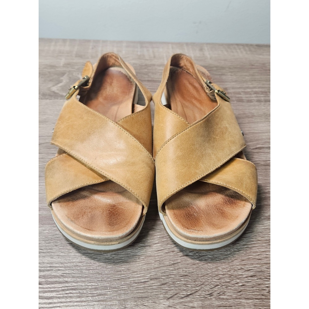 UGG Kari Tan Leather Crisscross Slingback Platform Sandals 1092259 Womens 9‎